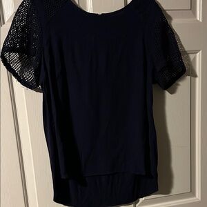 Gibson Latimer Navy Blouse with Mesh Sleeves